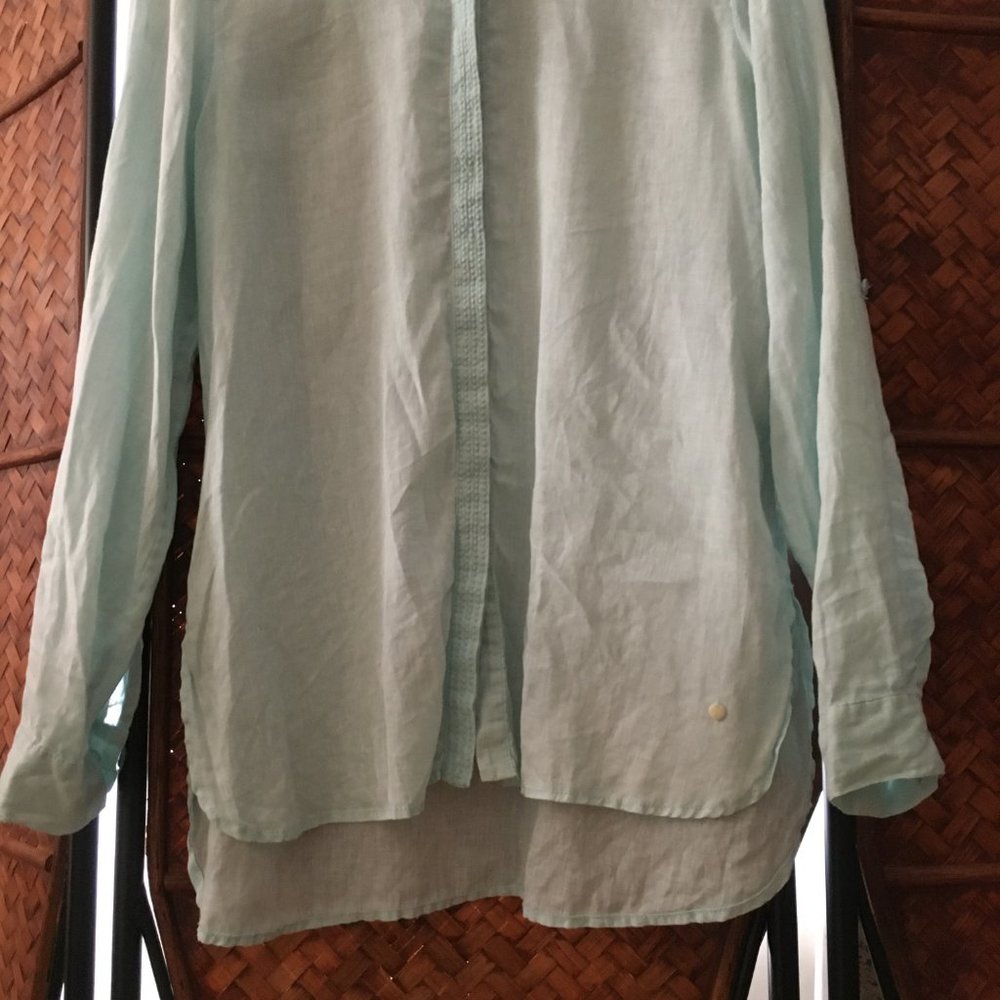 Olsen 100% Linen Pale Blue Button Down Shirt Coastal S - Picture 6 of 16